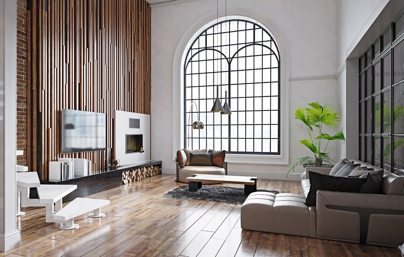 Paneele und Holzpaneel - moderne Wände und Decken Modernes Wohnzimmer mit Wandgestaltung aus Holz