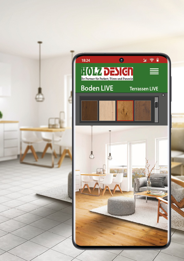 Smartphone mit der Ansicht von Boden LIVE - einem Service von HolzDesign Walldorf